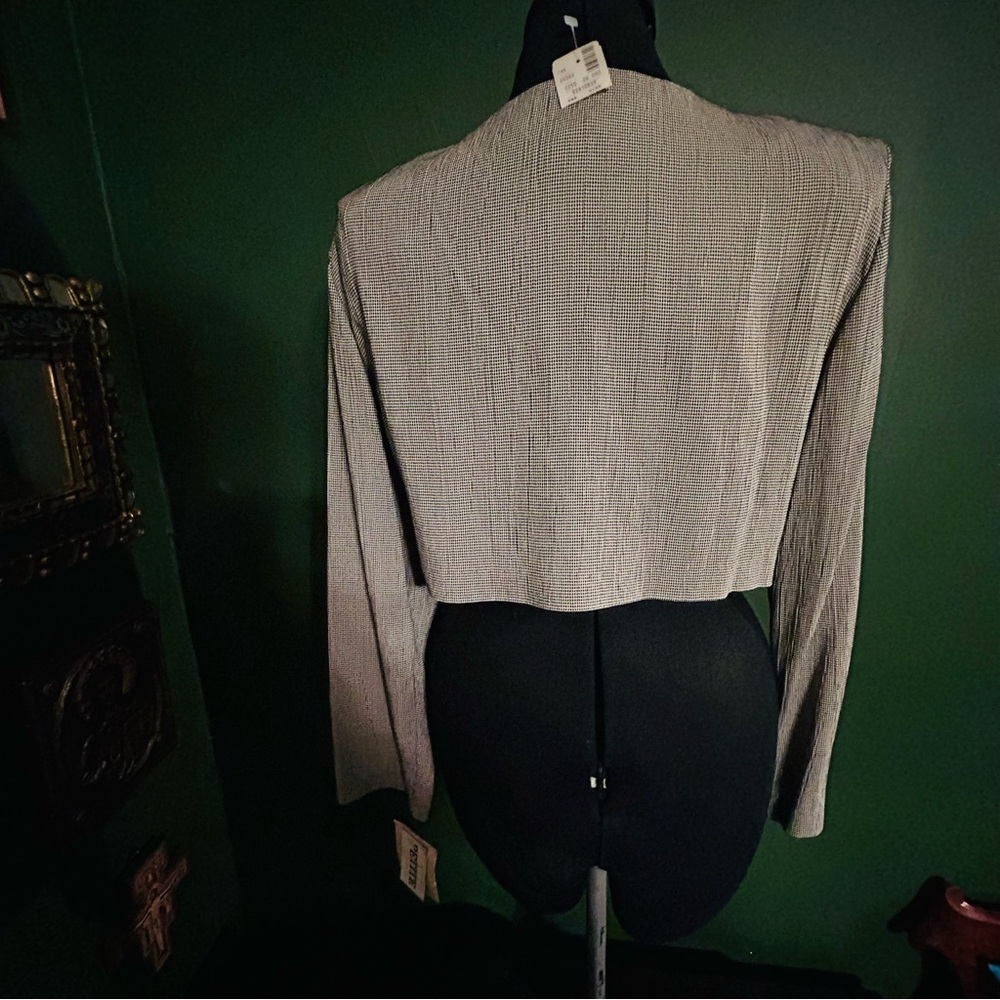 Vintage 1990s Beige + Black Ribbon Appliqué Bolero Jacket w/Buttons sz 8 Petite - Picture 11 of 12